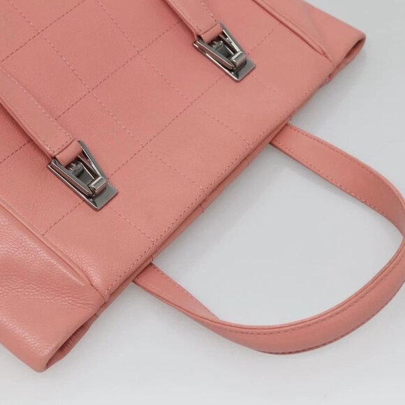CHANEL Choco Bar COCO Mark Hand Bag Grained Calf Skin Pink Silver CC Auth PP558 - Picture 13 of 15